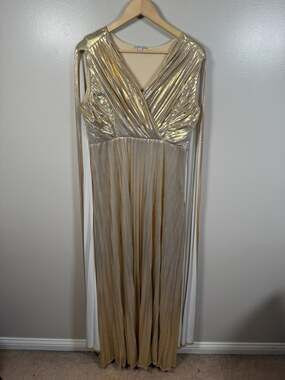 Frock & Frill Grecian Cape Maxi Dress Size 12 Gold Disco Glam Goddess Event